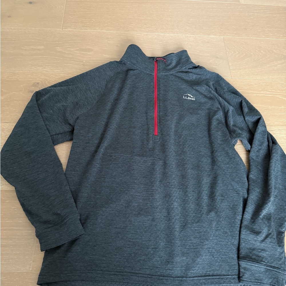 LL Bean Gray-blue quarter zip Pullover with Red Zipper
